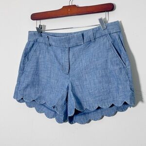 J. Crew Chambray Blue Scalloped Cotton Shorts